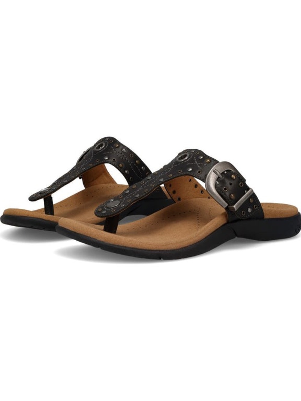 Taos Footwear Black Studded Toe-Post Sandal with Buckle Accent - Picture 4 of 7